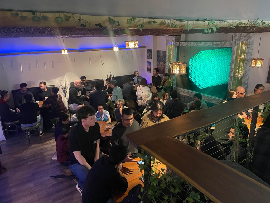 Groups of people having philosophical discussions